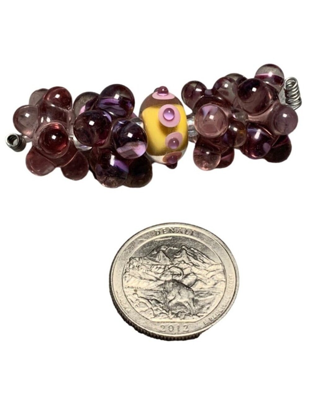 Handcrafted Lampwork Purple & Tan Glass Bead Cluster Set of 5